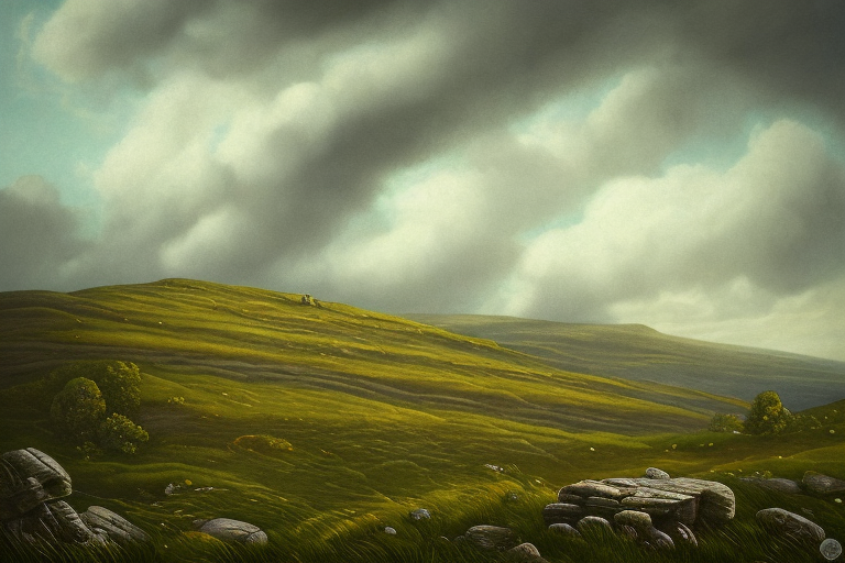 the rolling hills of Northern Ireland, featuring the Bronte Homeland, with a quaint cottage, a dramatic sky, and elements symbolizing the literary works of the Bronte sisters such as a vintage quill, an open book, and a pair of old-fashioned spectacles, hand-drawn abstract illustration for a company blog, in style of corporate memphis, faded colors, white background, professional, minimalist, clean lines